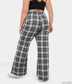 Wide Leg Pants with a Flattering High Waistline Plaid Pants Plus Size, Black Plaid Pants, Wide Leg Casual Pants, Plus Size Wide Leg, Orange Pants, Pants Plus Size, Casual Wide Leg Pants, Bleach Wash, Plus Size Pants