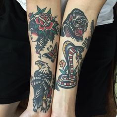 two people with matching tattoos on their arms