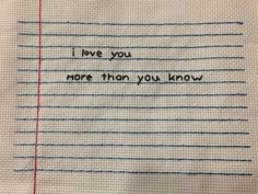 i love you more than you know written on a piece of paper with red thread