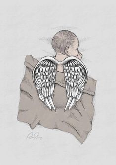 a drawing of a boy with two wings on his chest and the back of his head