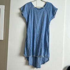 Pretty Blue Linen Dress With Pockets. Casual Flowy Style Raw Hem By Meo Meli Italy Os (Small/Medium) Pit 2 Pit = 21.5” Length= Front 29” Back 37” Summer, Dress, Linen Dress, Flowy, Boho Style Short Sleeve Mini Dress With Pockets In Relaxed Fit, Relaxed Fit Short Sleeve Mini Dress With Pockets, Relaxed Fit Mini Dress With Pockets And Short Sleeves, Casual Medium Wash Dress With Pockets, Spring Cotton Dresses With Curved Hem, Short Sleeve Cotton Denim Dress With Pockets, Cotton Denim Dress With Pockets, Short Sleeve Denim Dress With Pockets, Cotton Denim Dress With Pockets And Short Sleeves