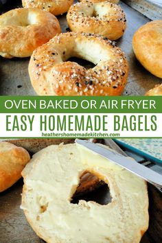 homemade bagels are baked or air fryer and ready to be eaten with the help of a knife