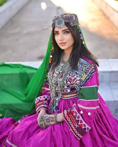 Kashmiri Outfits For Women, Multi Colored Outfit, Yu Gi Oh Cards, Afghan Dress, Long Gown Design, Afghan Girl