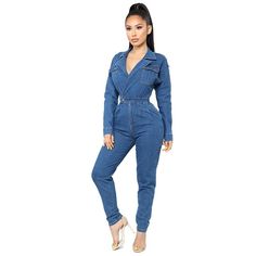 Race Me Jumpsuit - Destined by Destiny Long Sleeve Denim Jumpsuit, Blue Jean Romper, Casual Cocktail Party, Denim Style Casual, Casual Bodysuit, Plus Size Denim, Fall Jeans, Long Romper, Denim Romper