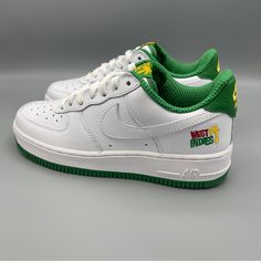 West Indies Vibe: Nike Air Force 1 Low Retro Qs Women's Sneakers Size 8 Elevate Your Sneaker Game With These Nike Air Force 1 Low Retro Qs Women's Sneakers. Featuring A Lace-Up Closure And Supination Pronation, These Sneakers Are Perfect For Walking, Running, And Jogging. The White And Green Solid Pattern With Embroidered Logo And Accents Gives A Retro Vibe, Suitable For Activewear And Casual Occasions. Crafted From Leather With A Cotton Lining, These Sneakers Are Comfortable, Breathable, And Cu Nike Air Force 1 Brasil, Nike Air Force 1 West Indies, Lime Green Nike Air Force, Pink Oxford Shoes, White Nike High Tops, Nike Hightop, Neon Running Shoes, Nike Sf, Custom Nike Shoes