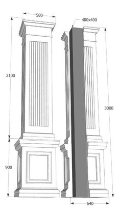 an architectural drawing shows the size and width of two tall pillars