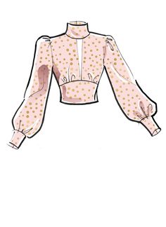 a drawing of a pink top with polka dots on the front and sleeves, as well as