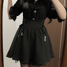 The high-waisted skirt comes with a lace-up design, allowing for adjustable waist fitting. Lace decorations adorn the hem of the skirt.  The price includes one skirt.   	 		 			Size 			S 			M 			L 		 		 			Waist 			55-65 			65-75 			75-85 		 		 			Length 			38 			40 			42 Gothic High Waist Skirt For Spring, Oc Redesign, Lace Decorations, Different Dress Styles, Gothic Skirts, Jirai Kei, Lolita Outfits, Bow Shorts, Lace Trim Shorts