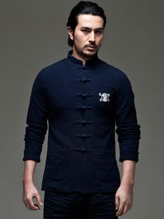 "Hua Sheng Ji" Style Men's Jacket--Blue Dress Men, Wedding Dress Men, Modern Fashion, Mandarin Collar, Chinese Art, Chinese Style, Mens Clothing Styles, Soft Fabric, Men's Jacket