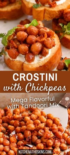 Learn how to make spicy crostini with chickpeas using authentic tandoori chicken marinade made with yogurt. This spicy Indian party appetizer is perfect for parties because it can be easily made ahead to serve a crowd. Get the best crostini recipe at kitchenathoskins.com. Chickpea Appetizers, Tandoori Chicken Marinade, Gobi Recipes, Crostini Recipe, Chickpea And Spinach Curry, Crostini Recipes, Comfort Casseroles, Spinach Curry