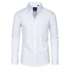 This men's long sleeve stain sheild dress shirt is fashionable and practical. Basic style button down shirts. Made of high-quality stretch fabric. Whether for formal occasions or daily casual, it is a perfect choice. Size: 5XL.  Color: White.  Gender: male.  Age Group: adult. Mens White Dress Shirt, Mens Work Shirts, Solid Dress Shirt, White Long Sleeves, Slim Fit Dress Shirts, Shirts Long Sleeve, Big Clothes, Mens Dress, Work Shirts