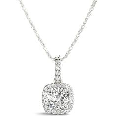 14K White Gold Lab Diamond Pendant Necklace - 0.17 Carat Total Weight by Robinson's Jewelers Dazzling Lab Grown Diamond Necklaces, Refined Lab Grown Diamond Jewelry For Formal Occasions, Refined Formal Jewelry With Lab Grown Diamonds, Diamond White Halo Diamond Jewelry, Dazzling Cubic Zirconia Diamond Necklace With Halo Design, Timeless White Gold Jewelry With Lab-grown Diamond, Timeless White Gold Jewelry With Lab Grown Diamonds, Cubic Zirconia Diamond Necklace With Halo Design, White Gold Necklace With Cushion Cut Halo Setting