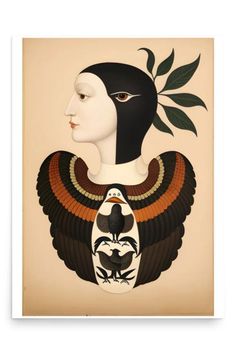 an image of a woman's face with feathers on her head and a bird in the center