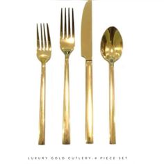 four pieces of gold colored cutlery set