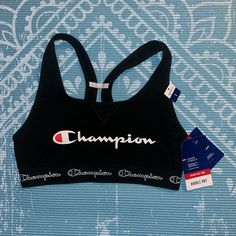 Racerback Style Sports Bra By Champion, Size Large. Nwt Bottom Of Sports Bra (With Logo) Is Made Of Thick Elastic. Cotton Racerback Sports Bra For Workout, Black Cotton Sports Bra For Gym, Cotton Racerback Sports Bra, Sleepwear Black, Racerback Sports Bra, Sports Bras, Cheerleading, Women's Intimates, Sports Bra