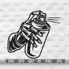 a black and white image of a spray can with the words svg epsf over it