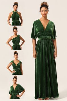 Zapakasa Women Burnout Velvet Dark Green Mother of Bride Dress V-neck Bridesmaid Dress Dark Green Bridesmaid Dress, Bridal Party Dresses, Long Bridesmaid Dress, Sophisticated Dress, Western Wedding, Junior Bridesmaid, Formal Party, Junior Dresses, Flower Dresses