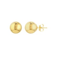 14K Yellow Gold Women's 10mm Ball Stud Earrings. The 14K yellow gold ball stud earrings offer endless styling possibilities. Perfect for work and evening wear, you'll never have to take them off. Measure 10mm and secure on a post back. Size: one size.  Gender: female.  Age Group: adult. 14k Yellow Gold Round Bead Earrings, 14k Yellow Gold Earrings With Round Beads, Classic Gold Sphere Earrings, Classic Gold Earrings With Round Beads, Hypoallergenic Yellow Gold Round Bead Earrings, Ball Stud Earrings, Gold Polish, Evening Wear, Gender Female