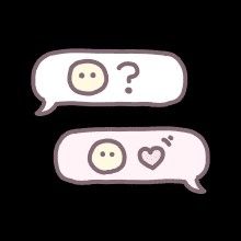 two white speech bubbles with smiley faces and hearts in the middle on a black background