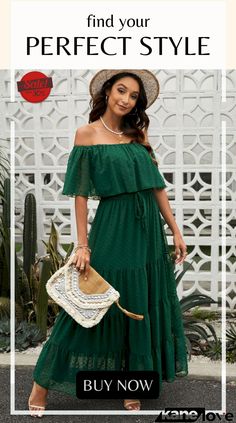 Elegant Green Off Shoulder Maxi Dress Green Off-shoulder Maxi Dress For Spring, Green Off-shoulder Maxi Dress For Day Out, Green Off-shoulder Midi Dress For Brunch, Green Off-shoulder Maxi Dress For Garden Party, Casual Green Off-shoulder Midi Dress, Off Shoulder Maxi Dress, Swiss Dot, Elevate Your Style, Your Style