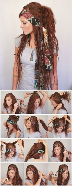 boho hairstyle2 Festival Hair Tutorial, Boho Hair Tutorial, Boho Styl, Natural Boho, Bohol, Festival Hair, Bandana Hairstyles, Short Hairstyle, Boho Hairstyles