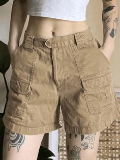 Solid Color Multi Pocket Shorts Denim Straight Leg Cargo Shorts - AnotherChill Punk Vintage, Pop Punk, Cargo Shorts, Tattoos