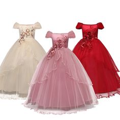 Princess Dress For Wedding Formal Floral Long Prom Graduation Gown Teenager Girl New Year Dress Kid Dresses, New Year Dress, Formal Dress Patterns, Graduation Gown, Floral Party Dress, Girl Sleeves, Princess Dress Up