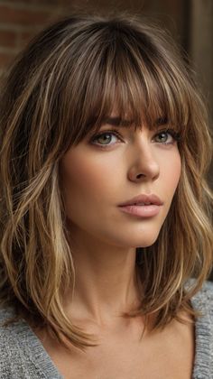 Sleek Medium Length Hairstyles with Bangs and Layers Razor Bangs, Short Hairstyle With Bangs, Medium Haircuts With Bangs, Medium Length Hairdos, Bangs And Layers, Layers Medium, Medium Haircuts, Medium Length Hairstyles