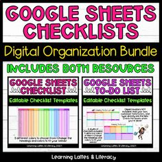 the google sheets checklist for digital organization bundle includes both resources and printables