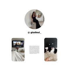 a woman in a black dress standing next to a white cat on a bed with the caption lullaliste