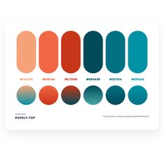 the color swatches for different shades of blue, orange and red are shown on a white background