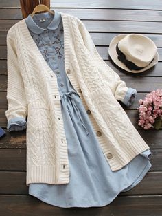 Tumblr Celana Jogger Wanita, Cottagecore Outfits, Knit V Neck, Stil Inspiration, Cardigan Long, Mori Girl, Mode Vintage, Fesyen Wanita