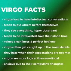 the words virgo acts are written in white on a green background with black lettering