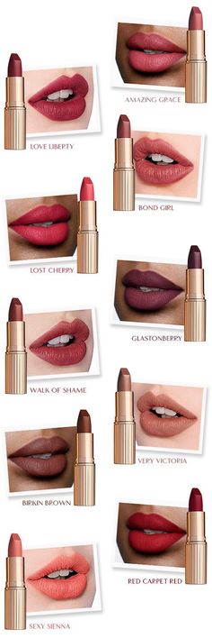 Charlotte Tilbury Lipstick Swatches, Charlotte Tilbury Very Victoria, Charlotte Tillbury, Revolution Lipstick, Charlotte Tilbury Matte Revolution, Walk Of Shame, Bond Girl, Batons Matte, Matte Lipsticks