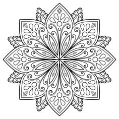 a black and white drawing of a flower with intricate designs on the petals, as well as