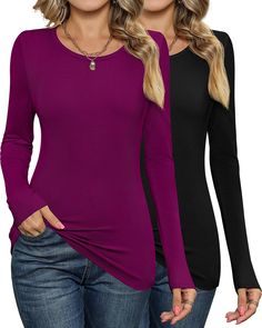 PRICES MAY VARY. Comfortable Material: the women's ribbed long sleeve t-shirt is made of 95%rayon, 5%spandex; Quality material and it is compressing and thick! Good for layering for winter days to keep heat in Flattering Look: the women's slim fit shirt has knitting ribbed, long sleeve, slim, round neck & basic simple design; They're fitted and not so tight that every lump and bump show; Their shirts are wardrobe staples for you Suitable Fit: the stretchy fabric gives you maximum freedom; There Fitted Tops, Stretch Top, Womens Long Sleeve Shirts, Winter Days, Slim Fit Shirt, Basic Tee, Stretchy Fabric, Bump, Simple Design