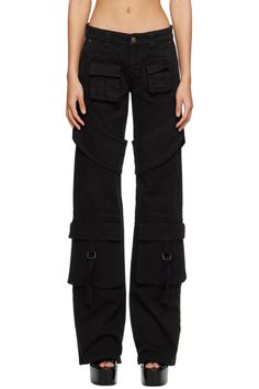 Blumarine: Black Denim Cargo Pants | SSENSE Edgy Washed Black Pants With Pockets, Washed Black Cotton Cargo Jeans With Belt Loops, Edgy Straight Leg Jeans With Multiple Pockets, Edgy Cotton Straight Leg Cargo Pants, Edgy Straight Leg Cargo Jeans With Cargo Pockets, Edgy Straight Leg Cargo Pants, Edgy Straight Leg Cargo Pants With Pockets, Edgy Cotton Pants With Multiple Pockets, Edgy Cotton Jeans With Side Pockets