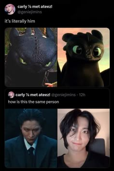 an image of some people with different expressions on their faces and the caption that says, it's literally him how is this same person?