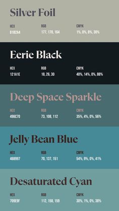 the different font styles and colors are shown in this graphic design style, including black, blue