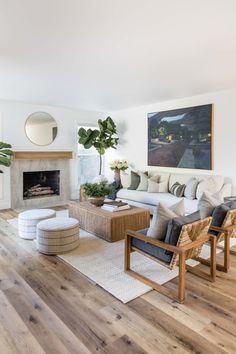 a living room filled with furniture and a fire place next to a painting on the wall