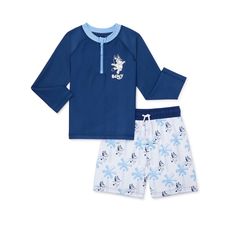 New With Tags Boys Bluey 2pc Swim Set. Long Sleeve Rashguard And Swim Trunks Set, Both With Upf Protection From The Sun. Trucks Have Inner Lining. Size: 5 T 85% Polyester/15% Spandex Set Incudes: Rashguard And Swim Trunks Rashguard Features: Contrast Crewneck With Zipper Placket; Semi-Fitted; Pullover Style; Long Sleeves; Graphic On Left Chest; Upf 50+ Protection Swim Trunks Features: Relaxed Fit; Pull-On Styling; Elastic Waistband. Comes From A Smoke Free, Pet Free Home. Ships Within 24 Hours O Playful Blue Short Sets, Blue Short Playtime Sets, Blue Short Sets For Playtime, Blue Short Playwear Sets, Blue Short Sets For Playwear, Casual Navy Playwear Sets, Navy Casual Playwear Sets, Shark Swimsuit, Disney Swimsuit