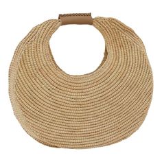 Grass woven bag in a pleasing round shape and finished with the finest Italian leather handle. 12x12x3 inches. Protective dust bag included. Chic Natural Straw Bag With Round Handle, Chic Woven Beach Bag With Round Handle, Vacation Shoulder Bag With Woven Leather And Round Handle, Summer Chic Hobo Bag With Round Handle, Chic Summer Hobo Bag With Round Handle, Chic Natural Crochet Bag With Round Handle, Elegant Straw Bag With Round Handle In Natural Color, Chic Crochet Straw Bag With Round Handle, Chic Natural Beach Bag With Round Handle