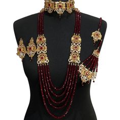 bridal jewellery set. Set includes- Necklace  Mala  Earrings  Jhumar  Tikka Gold Ruby Jewelry Sets For Wedding, Hand Set Ruby Bridal Sets For Wedding, Elegant Bridal Sets For Marriage During Diwali, Temple Jewelry Sets With 17 Jewels For Reception, Red Tilla Jewelry For Marriage, Red Kundan Jewelry For Marriage, Ruby Chandbali Jewelry Sets For Wedding, Kundan Jewelry For Diwali Wedding, Kundan Jewelry For Wedding And Diwali