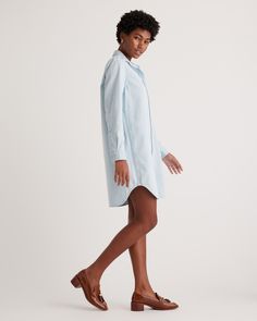 It's the versatility and comfiness of your favorite broken-in jeans, but in our Distressed Denim Shirt Dress. Style it sporty with sneakers and a baseball cap or dress it up with shimmery extras from head to toe—either way, you'll wear this one way more often than you think.  | Quince | Women's Distressed Denim Shirt Dress in Light Chambray, Size XS, Cotton Casual Cotton Denim Dress For Work, Casual Washed Blue Denim Dress For Work, Fall Denim Dress With Relaxed Fit, Fall Denim Dress With Relaxed Fit For Daywear, Relaxed Fit Denim Dress For Fall Daywear, Casual Long Sleeve Denim Dress For Daywear, Casual Long Sleeve Denim Dress, Spring Casual Relaxed Fit Denim Dress, Casual Long Sleeve Relaxed Fit Denim Dress