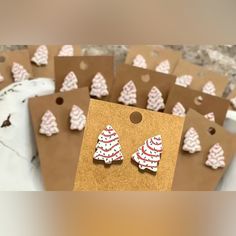 Adorable Holiday Earrings That Mimic A Little Debbie Christmas Cake. Super Cute Touch To A Christmas Event, Choir Concert, Office Party Etc Smoke Free Home Ships Same Day White Festive Christmas Earrings, White Christmas Festive Earrings, Festive White Earrings For Christmas, Christmas Tree Clay, Tree Clay, Choir Concert, Little Debbie, Christmas Event, Christmas Tree Cake