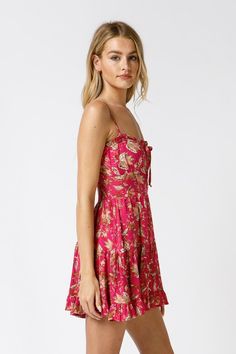 Berry Pink Floral Print Dress - Mini Dress - Floral Sundress | Boho Pink Summer Dresses With Sweetheart Neckline And Ruffles, Summer Dresses With Ruffles And Sweetheart Neckline, Strapless Sundress With Ruffles, Summer Sundress With Sweetheart Neckline For Casual Wear, Pink Dress With Ruffled Tie Straps, Lined Sundress With Ruffled Straps, Summer Sundress With Sweetheart Neckline And Ruffles, Summer Sundress With Ruffles And Sweetheart Neckline, Beach Dress With Tie Back And Sweetheart Neckline