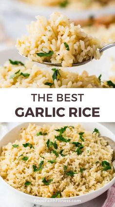 the best garlic rice recipe in a white bowl