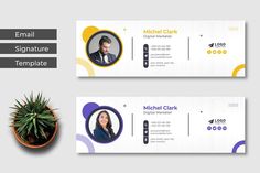 two business card templates with a plant in the middle and an image of a man on