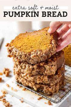 a stack of pumpkin spiced oatmeal breakfast bars on a cooling rack