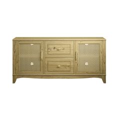 the sideboard is made out of wood and has laser cutouts on it's sides